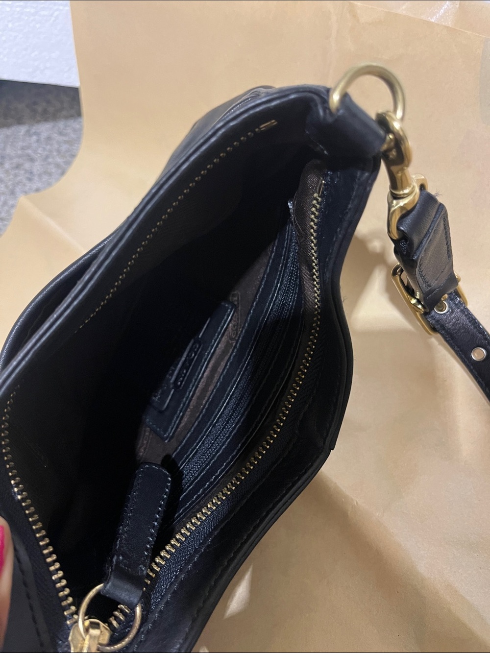 Coach Small Zippered Shoulder Bag. Black - Picture 4 of 15